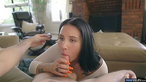 Inked Brunette Stella Raee Fucks Horny Stud In The Living Room